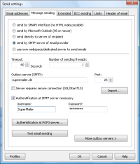 Email Marketing Software SuperMailer - Configuration of email sending e.g. Sending via MS Outlook, SMTP-Server or PHP Script on your own webspace